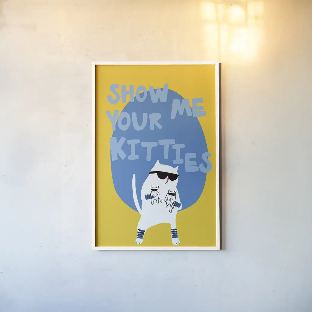 Cool Cat IV by Mercedes Lopez Charro. shown as a paper print in a white frame. Available as a archival giclee rolled canvas, fine art paper, or poster print. SKU 85529h.