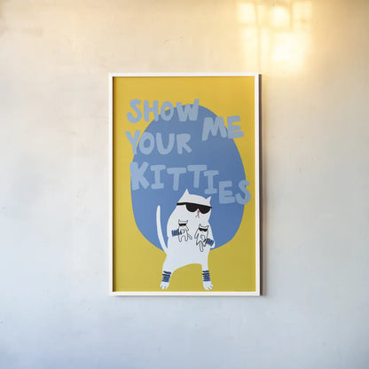 Cool Cat IV by Mercedes Lopez Charro. shown as a paper print in a white frame. Available as a archival giclee rolled canvas, fine art paper, or poster print. SKU 85529h.