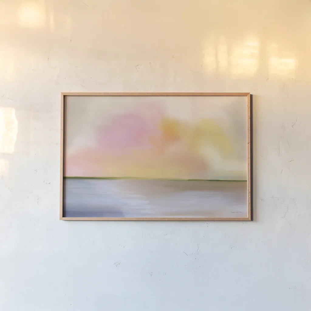 Cotton Candy Beach by Mercedes Lopez Charro. shown as a paper print in a natural frame. Available as a archival giclee rolled canvas, fine art paper, or poster print. SKU 67984i.