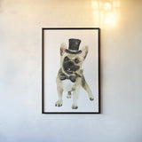 Dapper Dog I by Mercedes Lopez Charro. shown as a paper print in a black flame. Available as a archival giclee rolled canvas, fine art paper, or poster print. SKU 86870h.