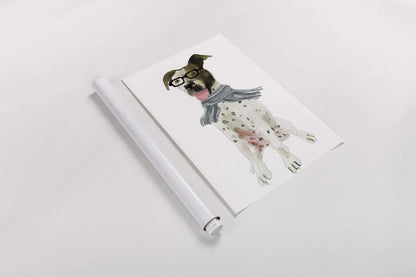 Dapper Dog II by Mercedes Lopez Charro. shown as a rolled paper print. Available as archival giclee rolled canvas, fine art paper, or poster print. SKU 86871h.