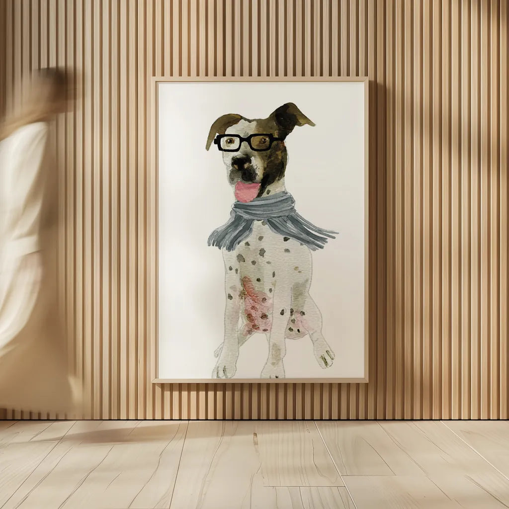 Dapper Dog II by Mercedes Lopez Charro. shown as over sized large wall art. Available as an archival giclee rolled canvas, fine art paper, or poster print. SKU 86871h.