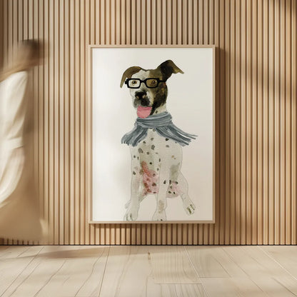 Dapper Dog II by Mercedes Lopez Charro. shown as over sized large wall art. Available as an archival giclee rolled canvas, fine art paper, or poster print. SKU 86871h.