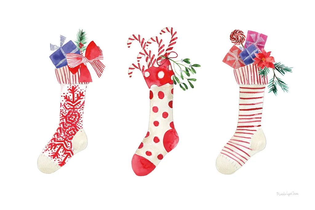 Decked Out Stockings by Mercedes Lopez Charro. SKU 77101i. Archival Giclee Fine art print for wall decor.