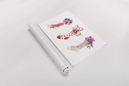 Decked Out Stockings by Mercedes Lopez Charro. shown as a rolled paper print. Available as archival giclee rolled canvas, fine art paper, or poster print. SKU 77101i.