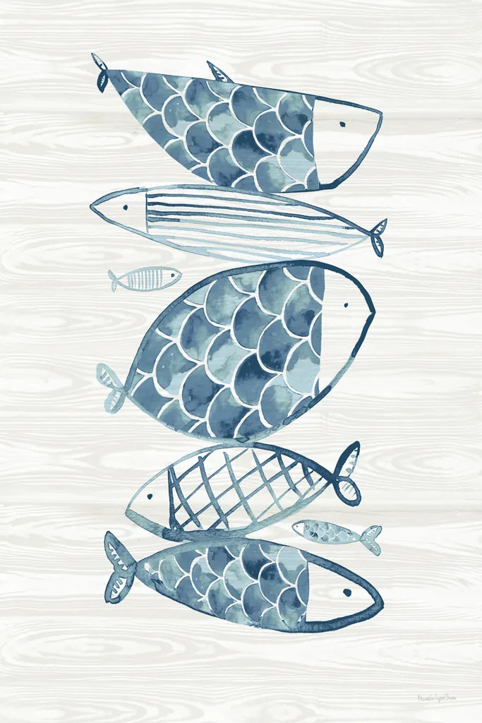 Driftwood Blue Fish I by Mercedes Lopez Charro. SKU 82296h. Archival Giclee Fine art print for wall decor.