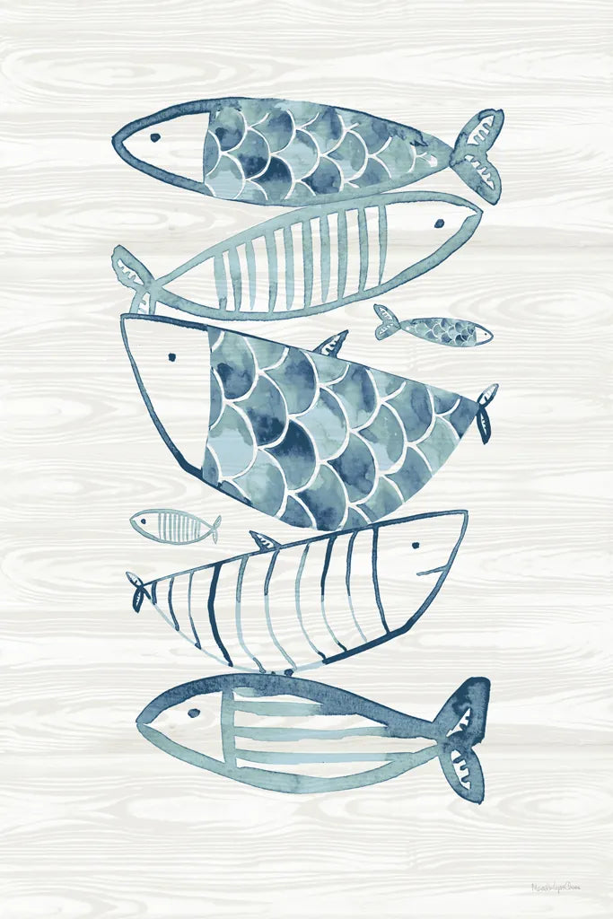 Driftwood Blue Fish II by Mercedes Lopez Charro. SKU 82297h. Archival Giclee Fine art print for wall decor.