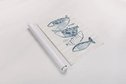 Driftwood Blue Fish II by Mercedes Lopez Charro. shown as a rolled paper print. Available as archival giclee rolled canvas, fine art paper, or poster print. SKU 82297h.