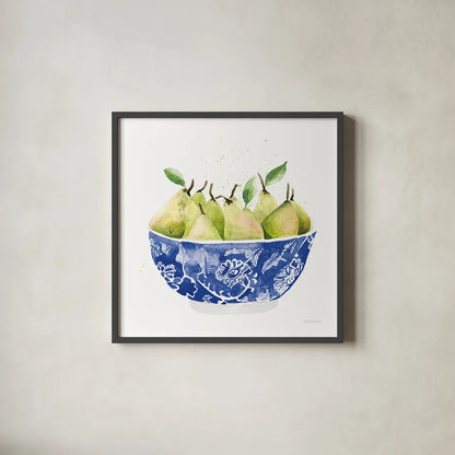 Elegant Fruit I by Mercedes Lopez Charro. Shown in a sleek black glass frame for a contemporary gallery look. Available as an archival giclee rolled canvas, fine art paper, or poster print. SKU 87855a.