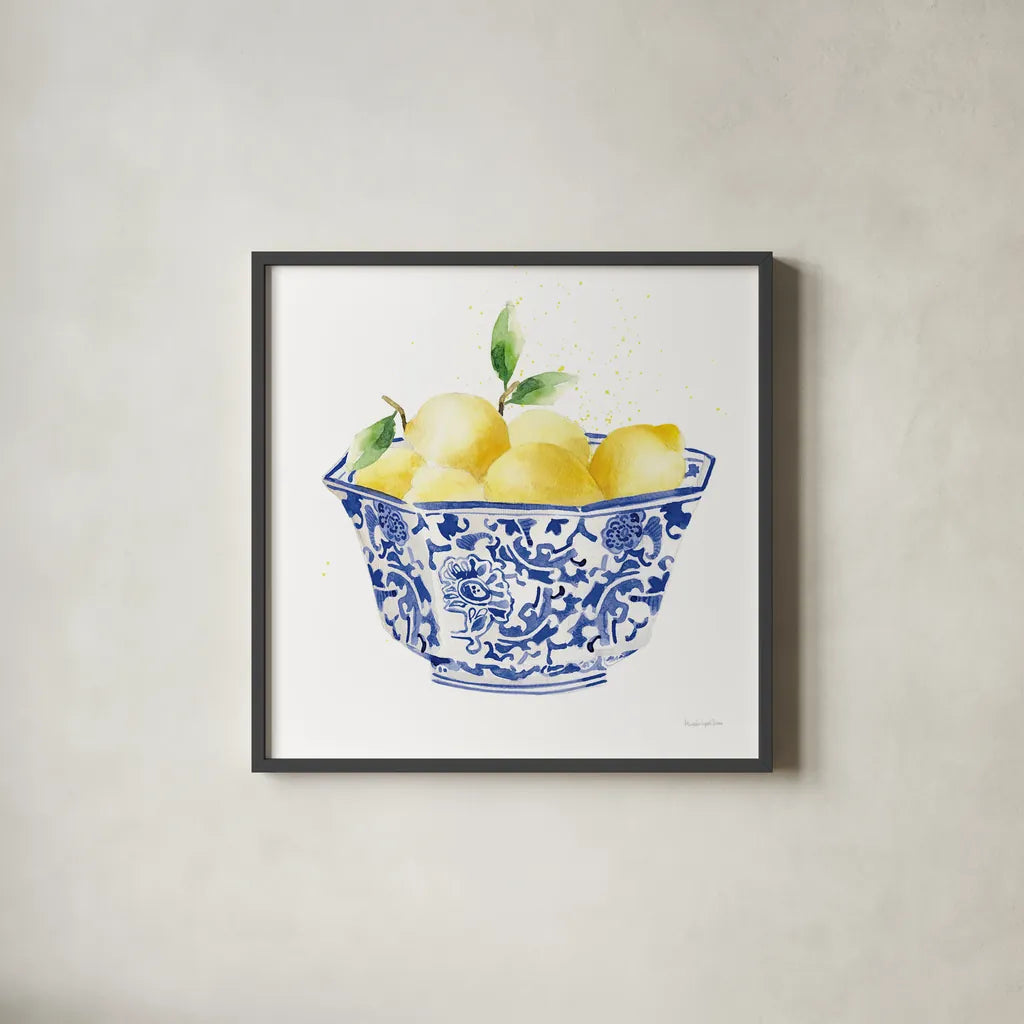 Elegant Fruit II by Mercedes Lopez Charro. Shown in a sleek black glass frame for a contemporary gallery look. Available as an archival giclee rolled canvas, fine art paper, or poster print. SKU 87856a.