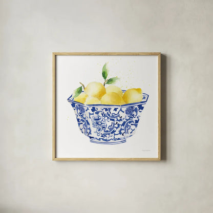 Elegant Fruit II by Mercedes Lopez Charro. Shown in a natural wood glass frame for a timeless modern aesthetic. Available as an archival giclee rolled canvas, fine art paper, or poster print. SKU 87856a.