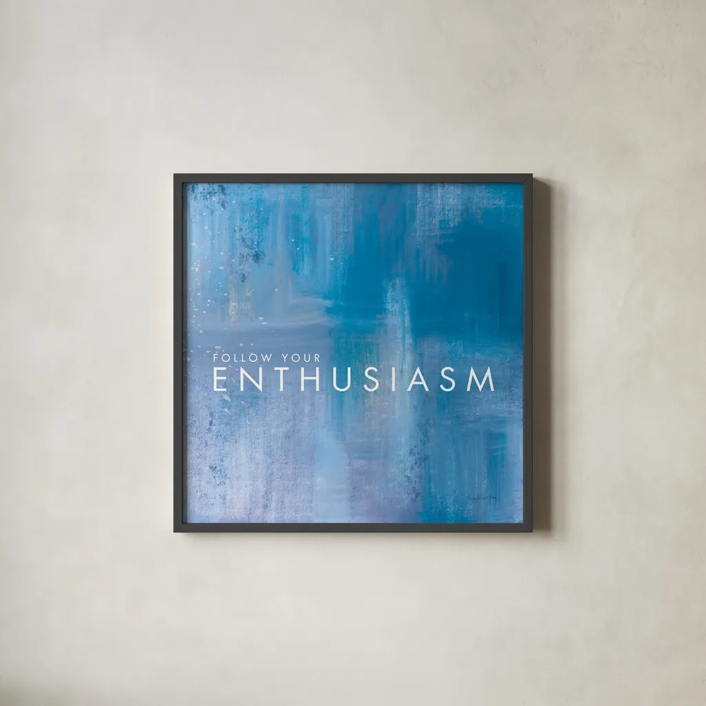 Enthusiasm by Mercedes Lopez Charro. Shown in a sleek black glass frame for a contemporary gallery look. Available as an archival giclee rolled canvas, fine art paper, or poster print. SKU 67818a.