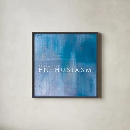 Enthusiasm by Mercedes Lopez Charro. Shown in a sleek black glass frame for a contemporary gallery look. Available as an archival giclee rolled canvas, fine art paper, or poster print. SKU 67818a.