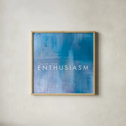 Enthusiasm by Mercedes Lopez Charro. Shown in a natural wood glass frame for a timeless modern aesthetic. Available as an archival giclee rolled canvas, fine art paper, or poster print. SKU 67818a.