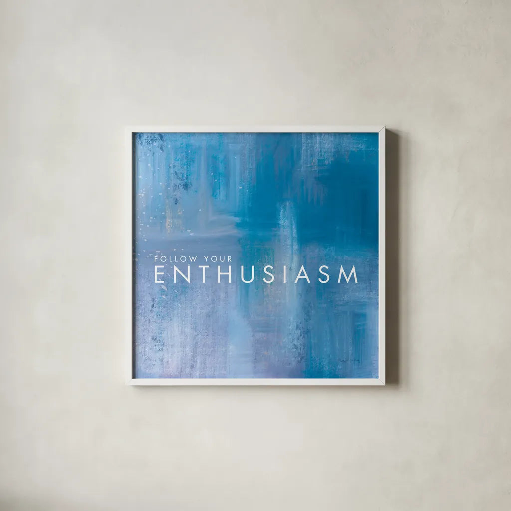 Enthusiasm by Mercedes Lopez Charro. Shown in a crisp white glass frame for a clean and minimalist style. Available as an archival giclee rolled canvas, fine art paper, or poster print. SKU 67818a.
