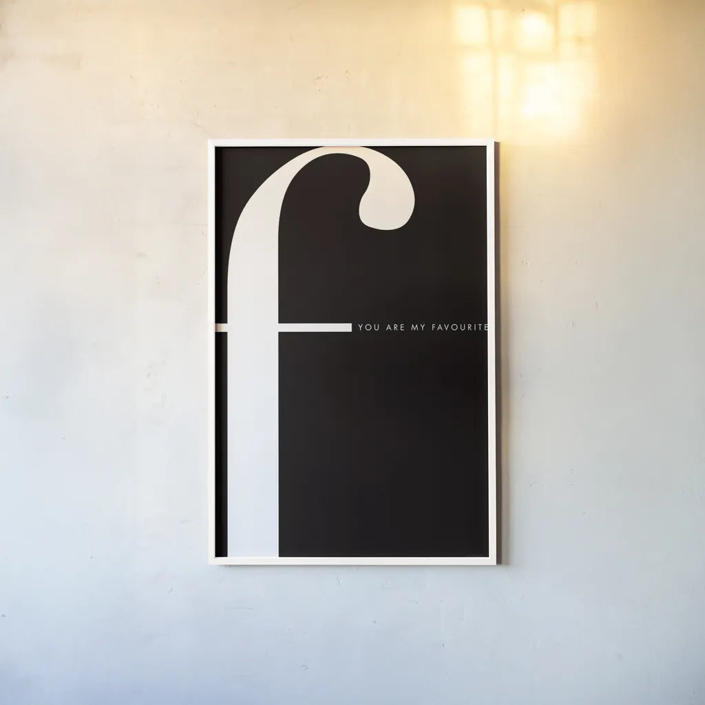 F is for Favourite by Mercedes Lopez Charro. shown as a paper print in a white frame. Available as a archival giclee rolled canvas, fine art paper, or poster print. SKU 64139h.