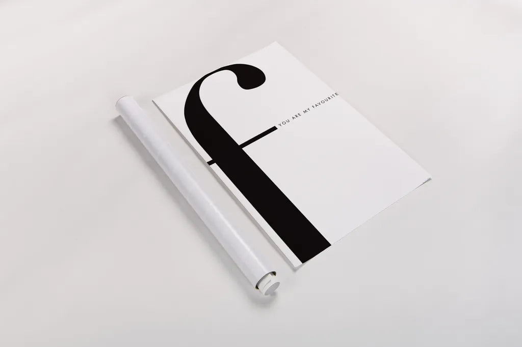 F is for favorite on White by Mercedes Lopez Charro. shown as a rolled paper print. Available as archival giclee rolled canvas, fine art paper, or poster print. SKU 64146h.