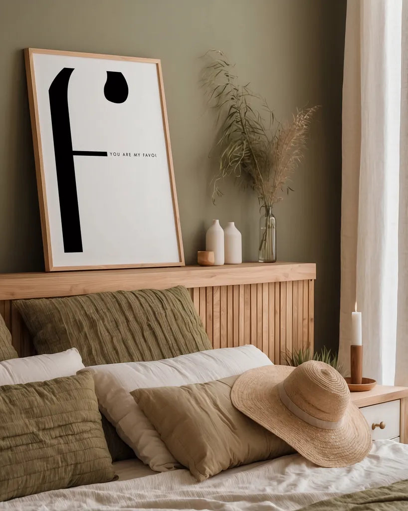 F is for favorite on White by Mercedes Lopez Charro. shown as a paper print in a natural frame. Available as a archival giclee rolled canvas, fine art paper, or poster print. SKU 64146h.