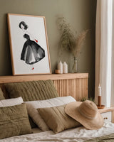 Fashion Debutante with Red by Mercedes Lopez Charro. shown as a paper print in a natural frame. Available as a archival giclee rolled canvas, fine art paper, or poster print. SKU 68868h.