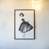 Fashion Debutante with Red by Mercedes Lopez Charro. shown as a paper print in a black flame. Available as a archival giclee rolled canvas, fine art paper, or poster print. SKU 68868h.