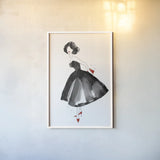 Fashion Debutante with Red by Mercedes Lopez Charro. shown as a paper print in a white frame. Available as a archival giclee rolled canvas, fine art paper, or poster print. SKU 68868h.