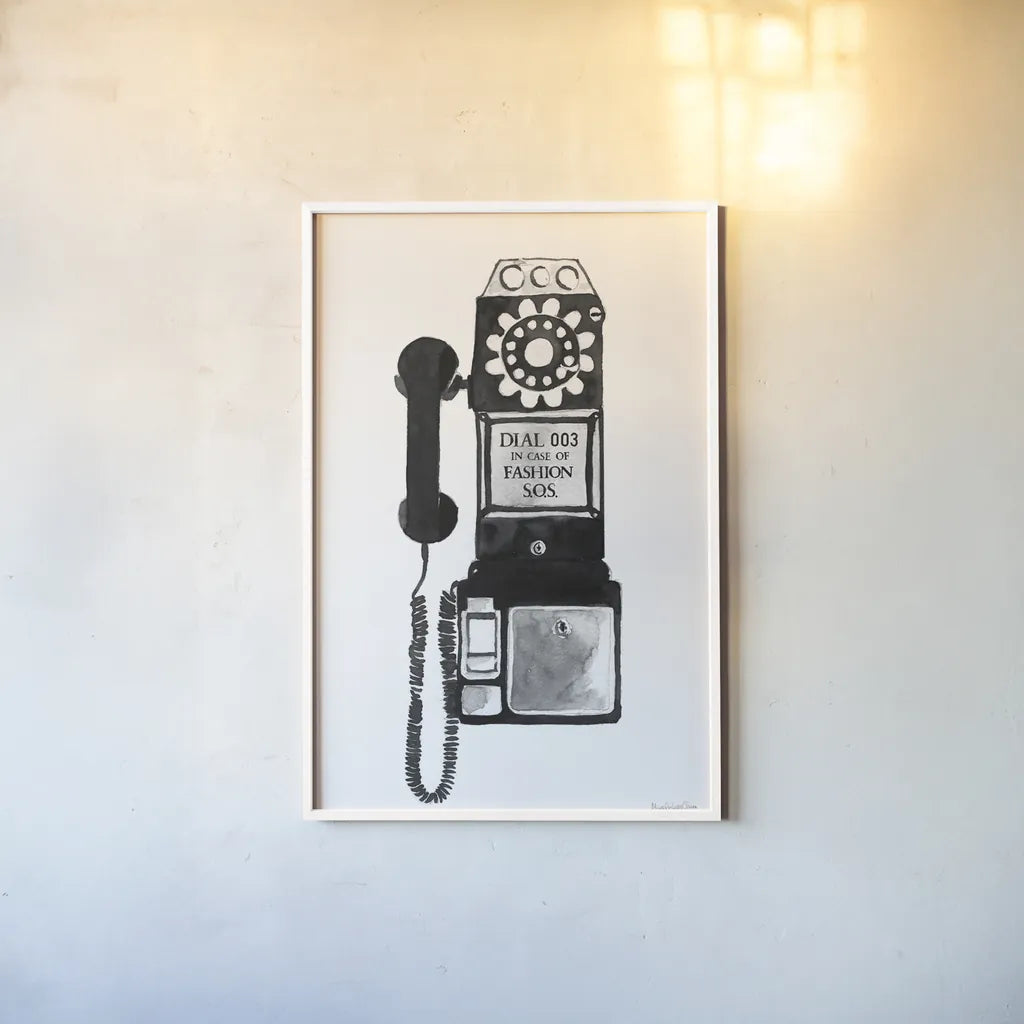 Fashion SOS by Mercedes Lopez Charro. shown as a paper print in a white frame. Available as a archival giclee rolled canvas, fine art paper, or poster print. SKU 73180h.