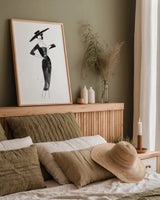 Fashionable Hat by Mercedes Lopez Charro. shown as a paper print in a natural frame. Available as a archival giclee rolled canvas, fine art paper, or poster print. SKU 66871h.