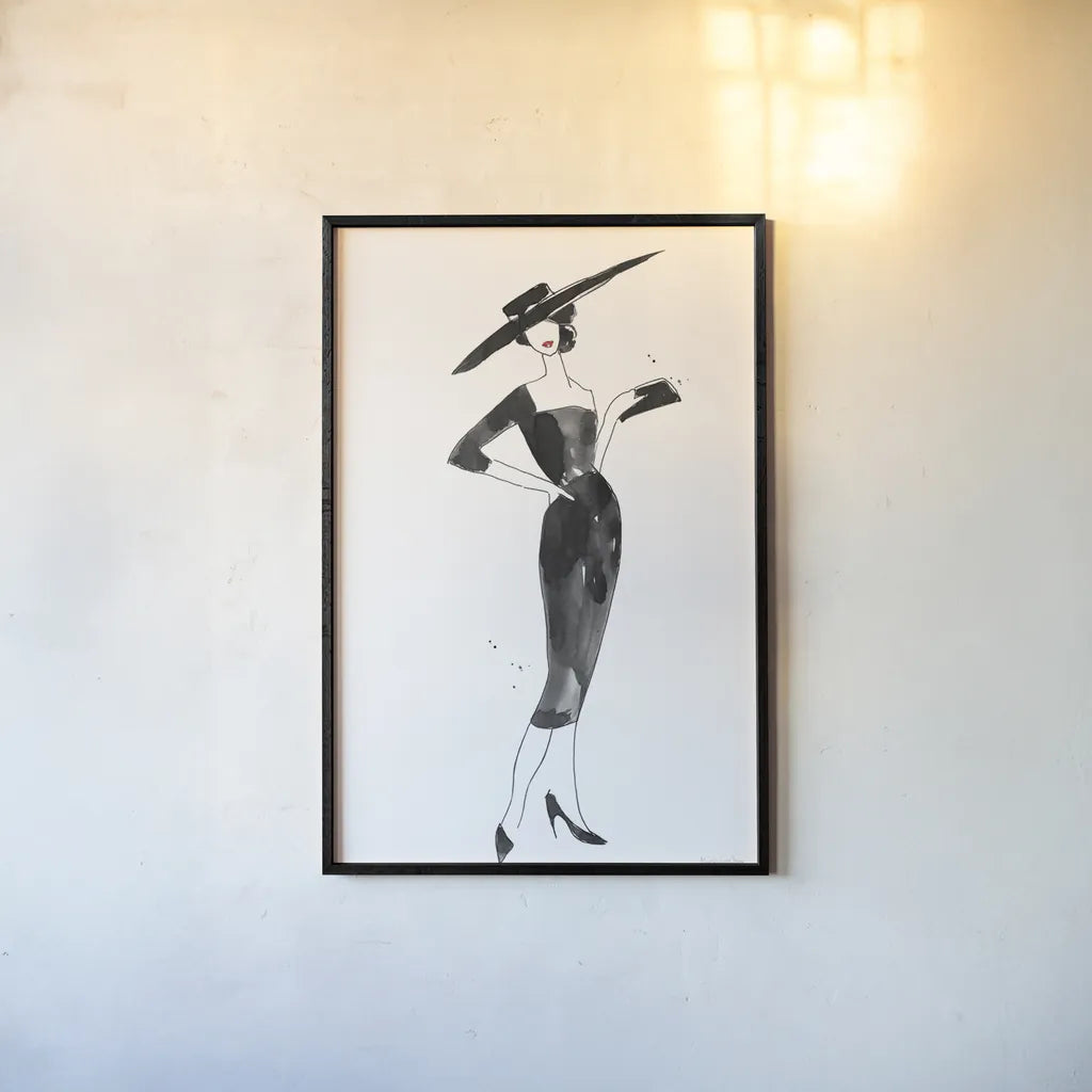 Fashionable Hat by Mercedes Lopez Charro. shown as a paper print in a black flame. Available as a archival giclee rolled canvas, fine art paper, or poster print. SKU 66871h.