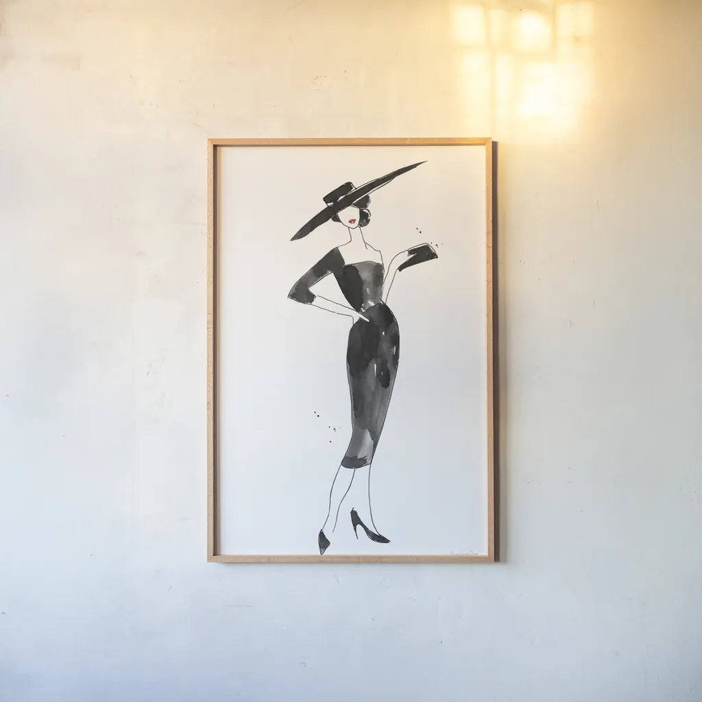 Fashionable Hat by Mercedes Lopez Charro. shown as a paper print in a natural frame. Available as a archival giclee rolled canvas, fine art paper, or poster print. SKU 66871h.