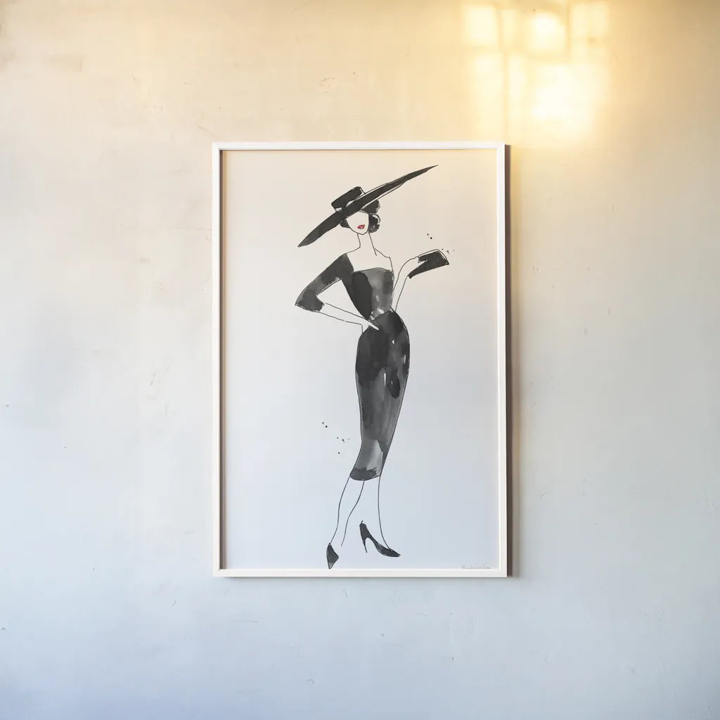 Fashionable Hat by Mercedes Lopez Charro. shown as a paper print in a white frame. Available as a archival giclee rolled canvas, fine art paper, or poster print. SKU 66871h.