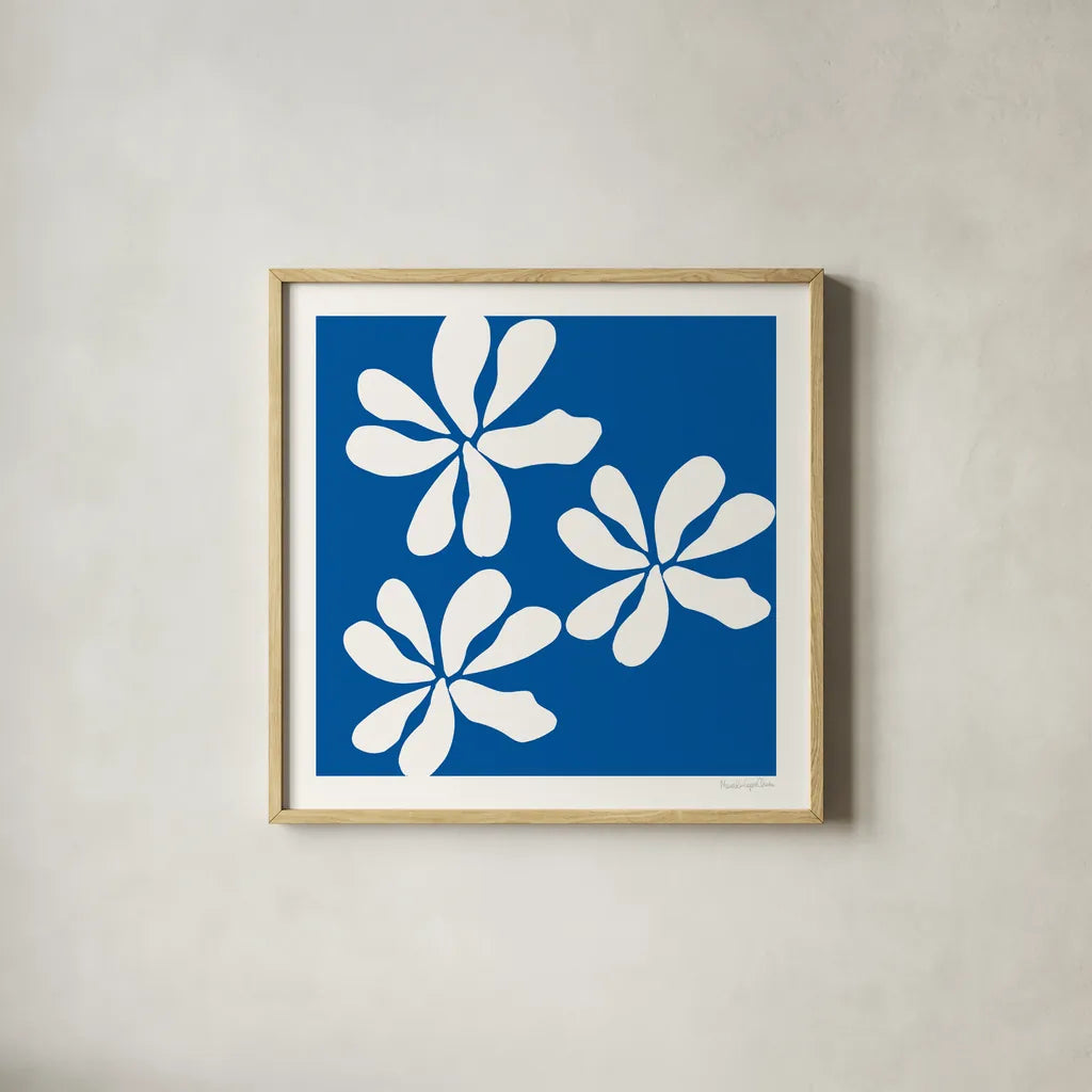 Fleurs de Matisse I Sq by Mercedes Lopez Charro. Shown in a natural wood glass frame for a timeless modern aesthetic. Available as an archival giclee rolled canvas, fine art paper, or poster print. SKU 80609a.