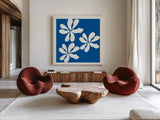 Fleurs de Matisse I Sq by Mercedes Lopez Charro. Shown as extra-large giant wall art in a modern living room. Available as an archival giclee rolled canvas, fine art paper, or poster print. SKU 80609a.
