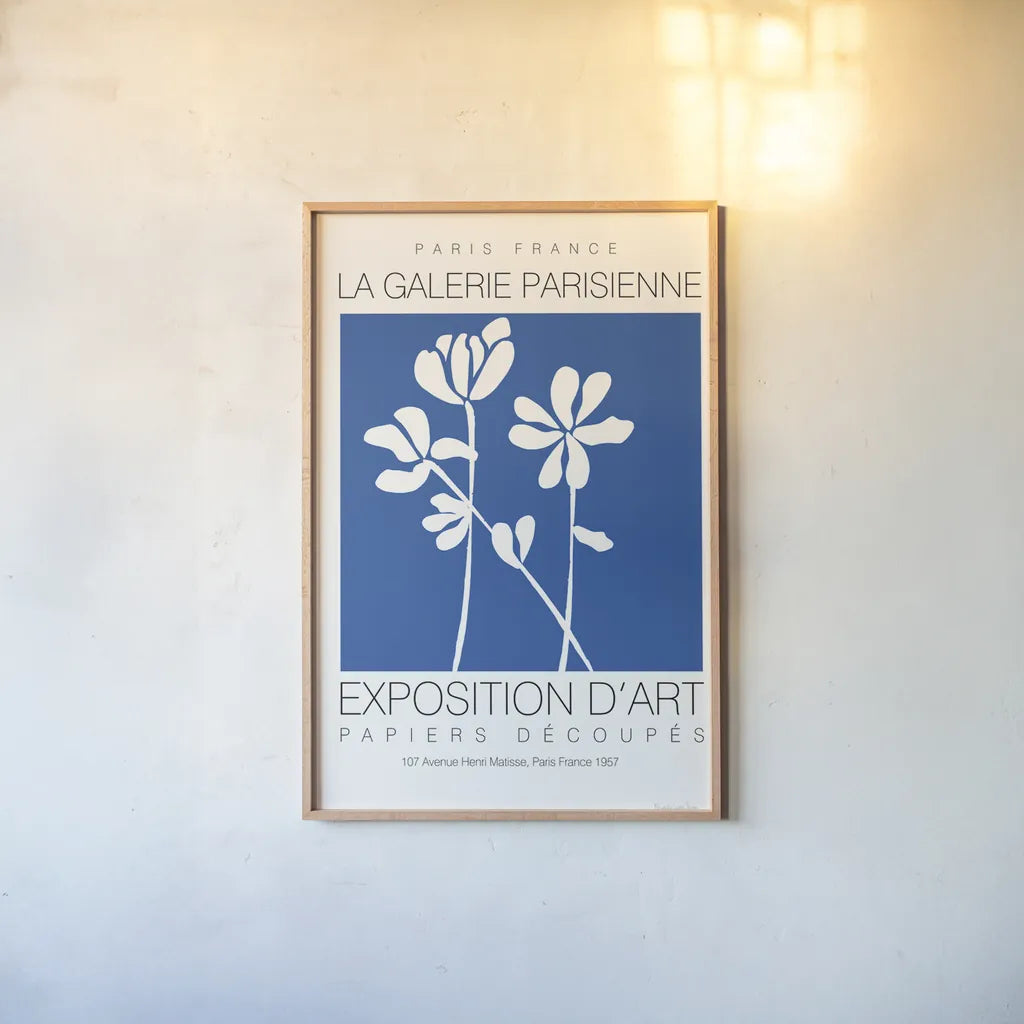 Fleurs de Matisse II by Mercedes Lopez Charro. shown as a paper print in a natural frame. Available as a archival giclee rolled canvas, fine art paper, or poster print. SKU 78743h.