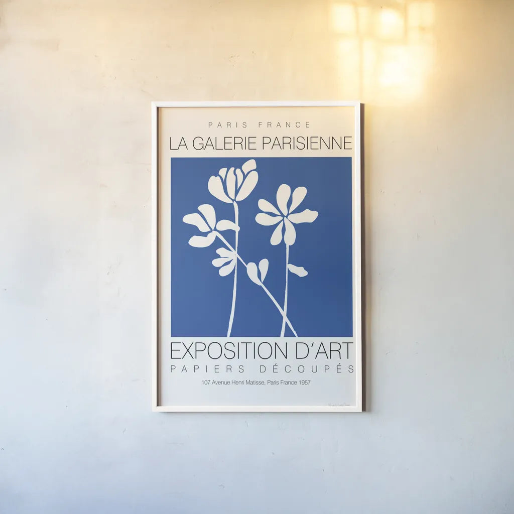 Fleurs de Matisse II by Mercedes Lopez Charro. shown as a paper print in a white frame. Available as a archival giclee rolled canvas, fine art paper, or poster print. SKU 78743h.