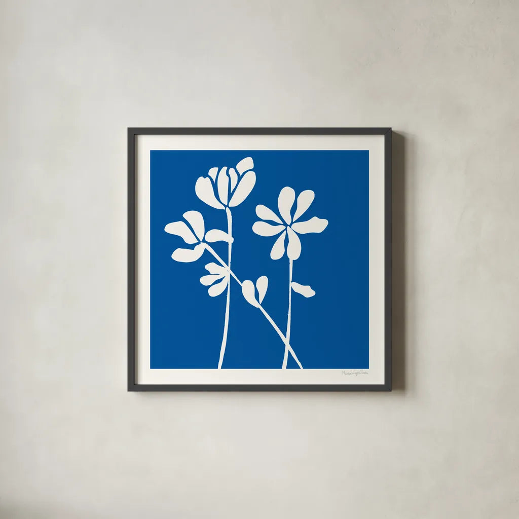 Fleurs de Matisse II Sq by Mercedes Lopez Charro. Shown in a sleek black glass frame for a contemporary gallery look. Available as an archival giclee rolled canvas, fine art paper, or poster print. SKU 80610a.