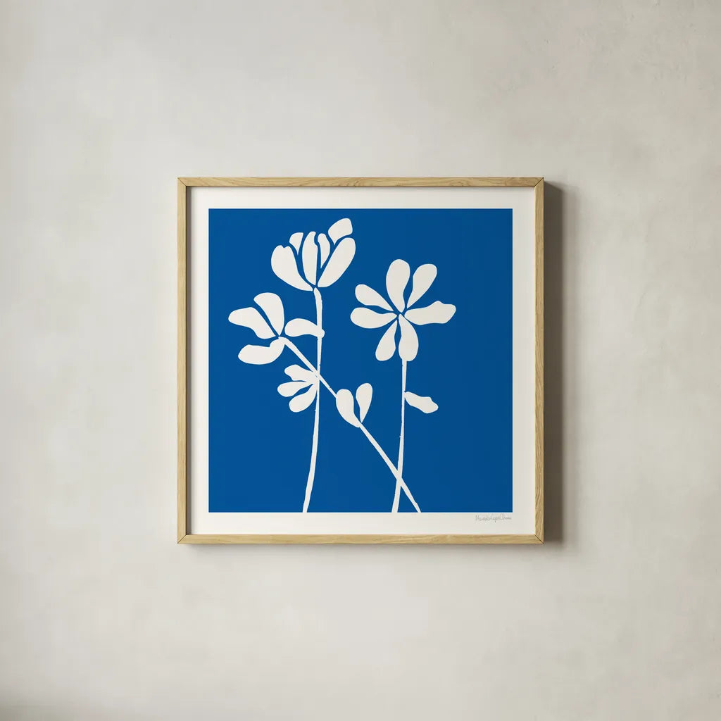 Fleurs de Matisse II Sq by Mercedes Lopez Charro. Shown in a natural wood glass frame for a timeless modern aesthetic. Available as an archival giclee rolled canvas, fine art paper, or poster print. SKU 80610a.