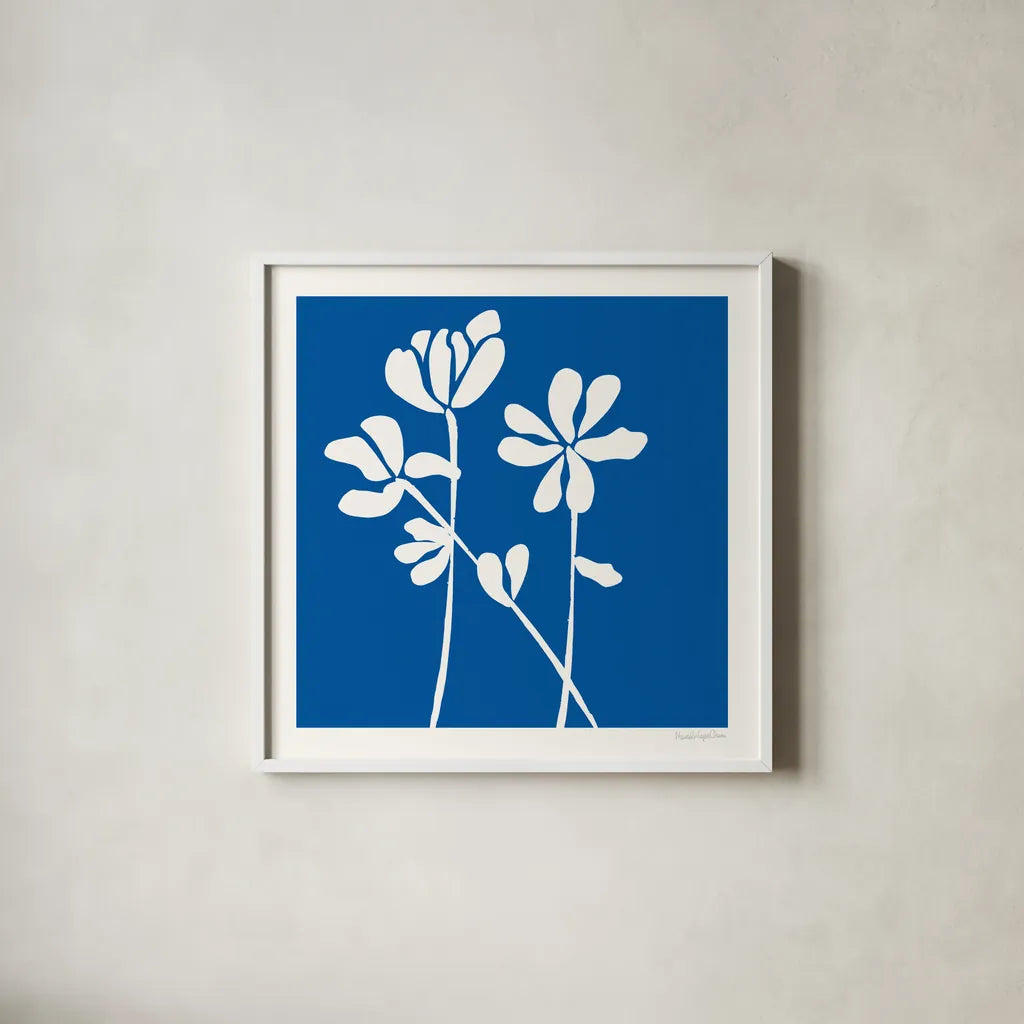 Fleurs de Matisse II Sq by Mercedes Lopez Charro. Shown in a crisp white glass frame for a clean and minimalist style. Available as an archival giclee rolled canvas, fine art paper, or poster print. SKU 80610a.
