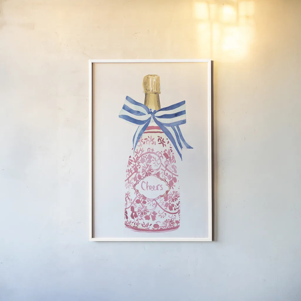 Flirty Champagne I by Mercedes Lopez Charro. shown as a paper print in a white frame. Available as a archival giclee rolled canvas, fine art paper, or poster print. SKU 92817h.