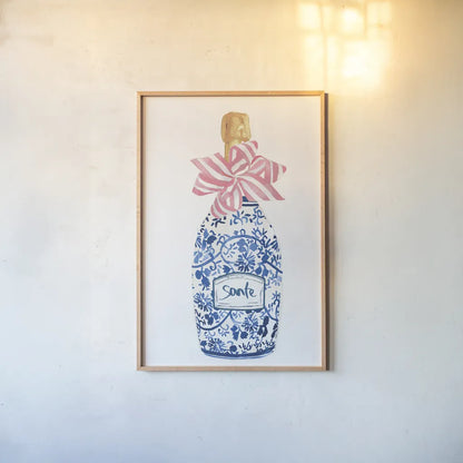 Flirty Champagne II by Mercedes Lopez Charro. shown as a paper print in a natural frame. Available as a archival giclee rolled canvas, fine art paper, or poster print. SKU 92818h.