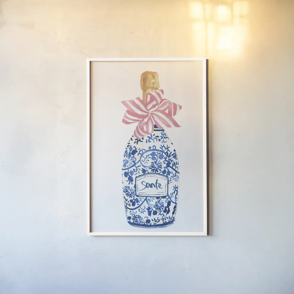Flirty Champagne II by Mercedes Lopez Charro. shown as a paper print in a white frame. Available as a archival giclee rolled canvas, fine art paper, or poster print. SKU 92818h.