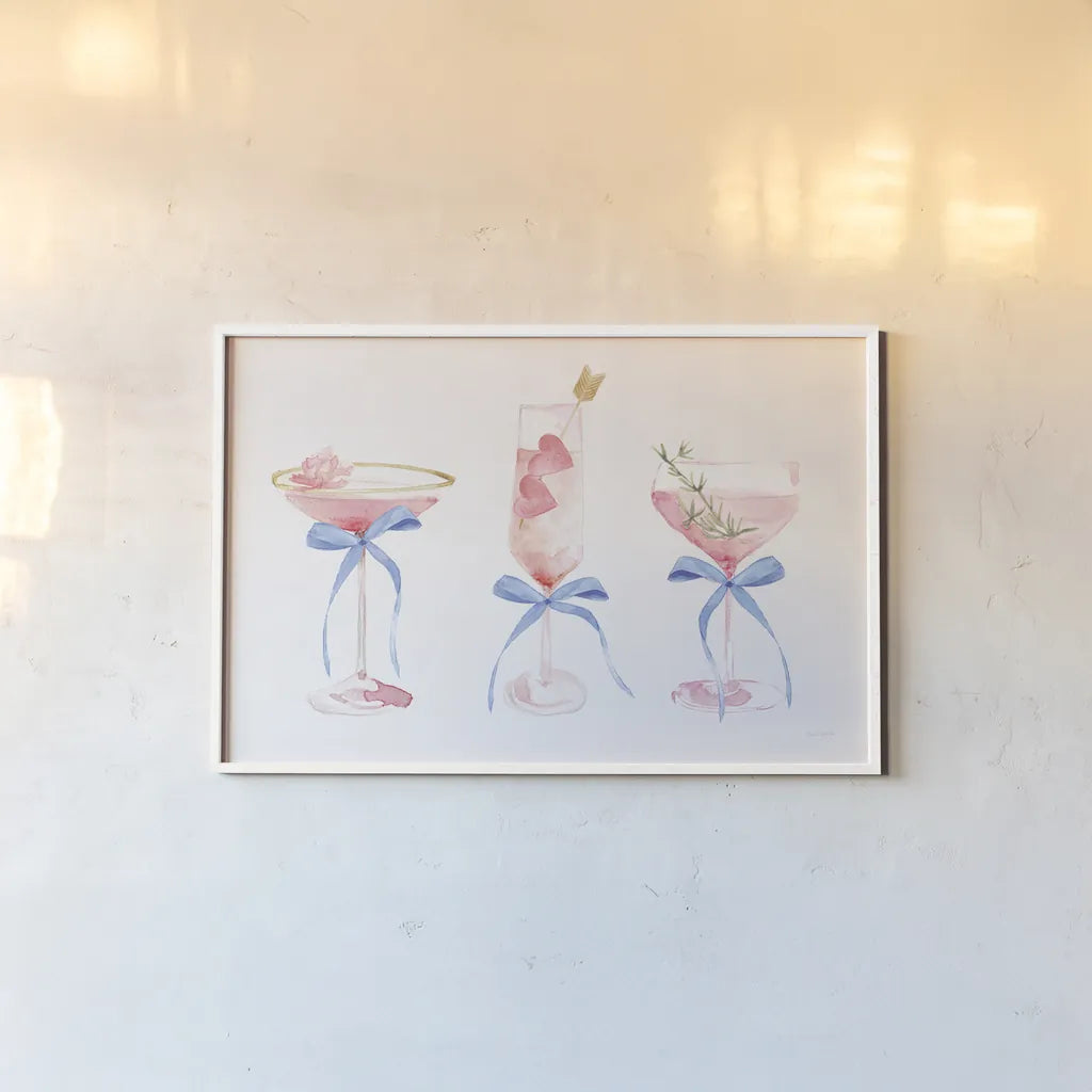 Flirty Champagne III by Mercedes Lopez Charro. shown as a paper print in a white frame. Available as a archival giclee rolled canvas, fine art paper, or poster print. SKU 92819i.