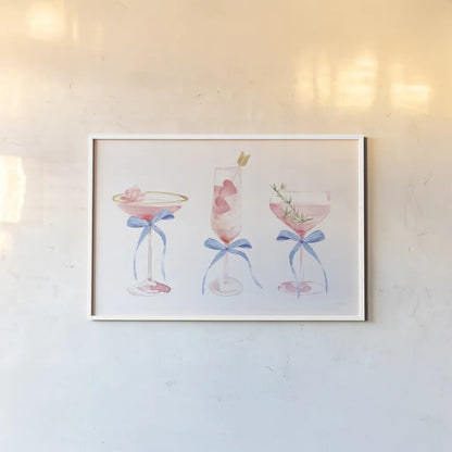 Flirty Champagne III by Mercedes Lopez Charro. shown as a paper print in a white frame. Available as a archival giclee rolled canvas, fine art paper, or poster print. SKU 92819i.