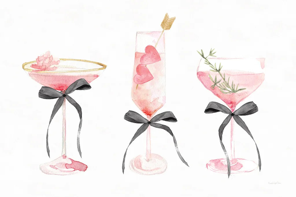 Flirty Champagne III Black Bows by Mercedes Lopez Charro. SKU 96871i. Archival Giclee Fine art print for wall decor.