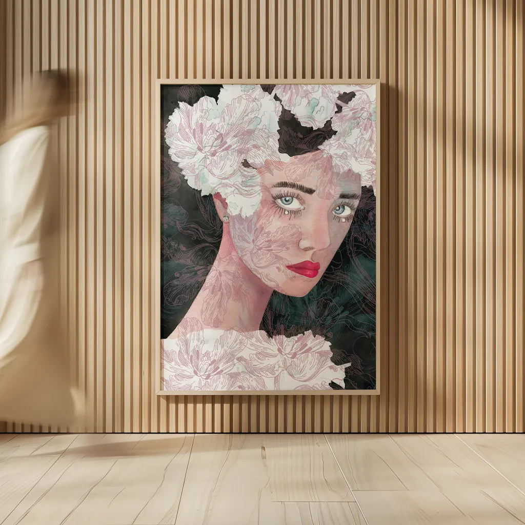 Floral Duchess by Mercedes Lopez Charro. shown as over sized large wall art. Available as an archival giclee rolled canvas, fine art paper, or poster print. SKU 65696h.