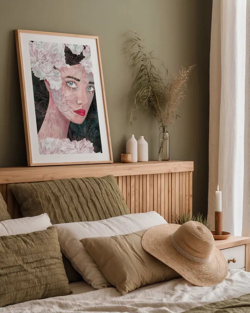 Floral Duchess by Mercedes Lopez Charro. shown as a paper print in a natural frame. Available as a archival giclee rolled canvas, fine art paper, or poster print. SKU 65696h.