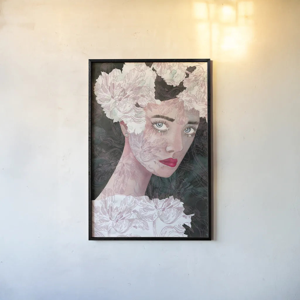 Floral Duchess by Mercedes Lopez Charro. shown as a paper print in a black flame. Available as a archival giclee rolled canvas, fine art paper, or poster print. SKU 65696h.