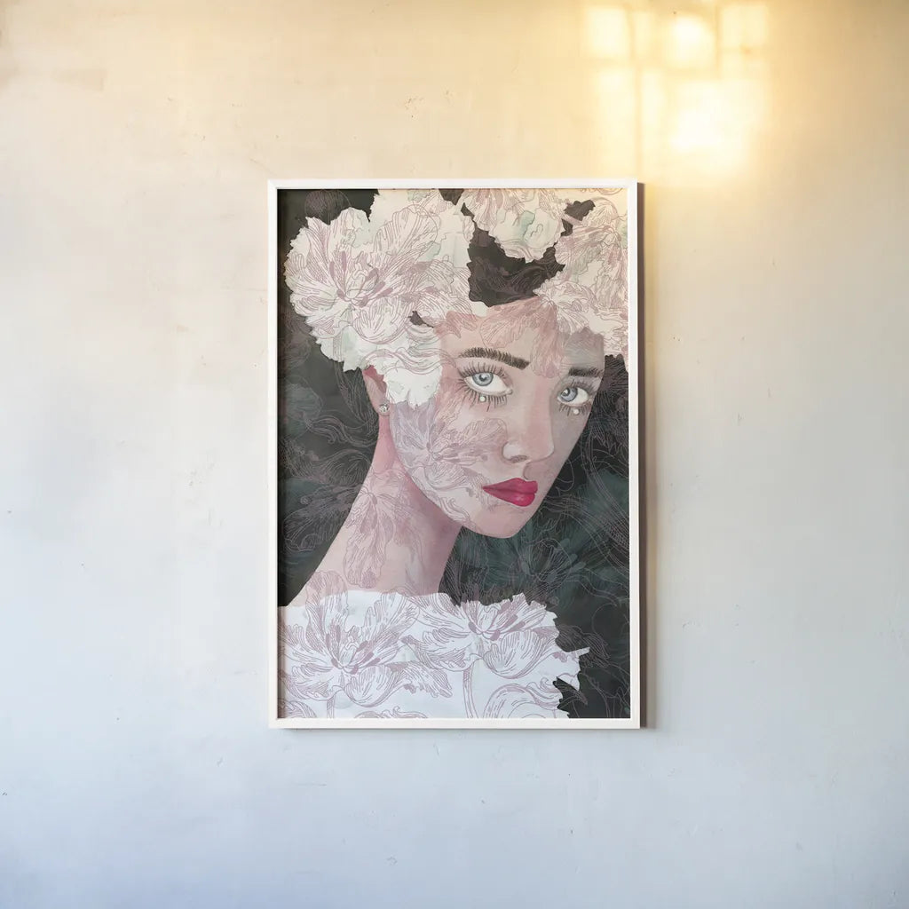 Floral Duchess by Mercedes Lopez Charro. shown as a paper print in a white frame. Available as a archival giclee rolled canvas, fine art paper, or poster print. SKU 65696h.