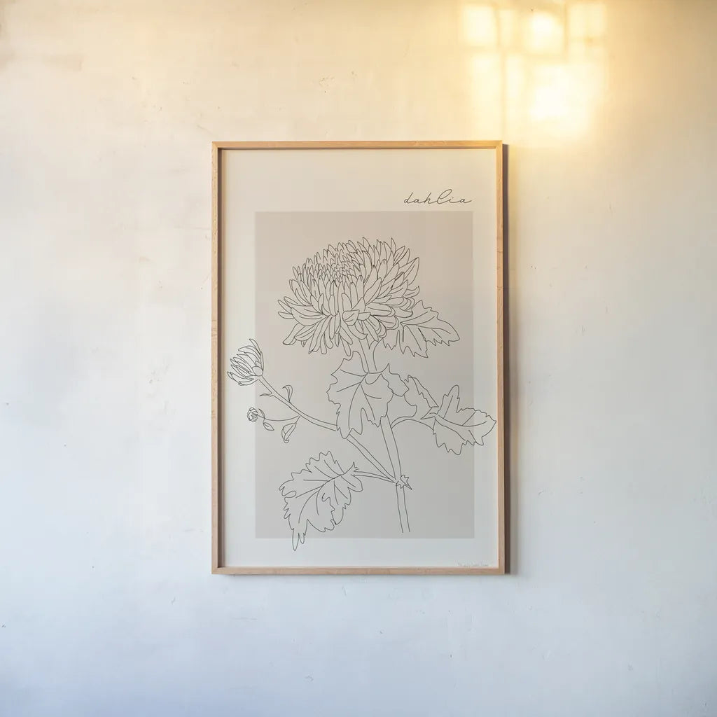 Flower Poster I by Mercedes Lopez Charro. shown as a paper print in a natural frame. Available as a archival giclee rolled canvas, fine art paper, or poster print. SKU 86543h.