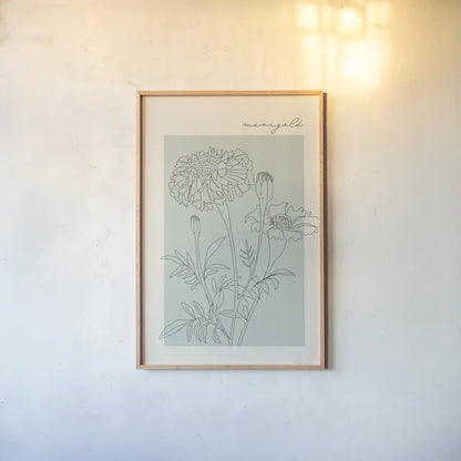 Flower Poster II by Mercedes Lopez Charro. shown as a paper print in a natural frame. Available as a archival giclee rolled canvas, fine art paper, or poster print. SKU 86544h.
