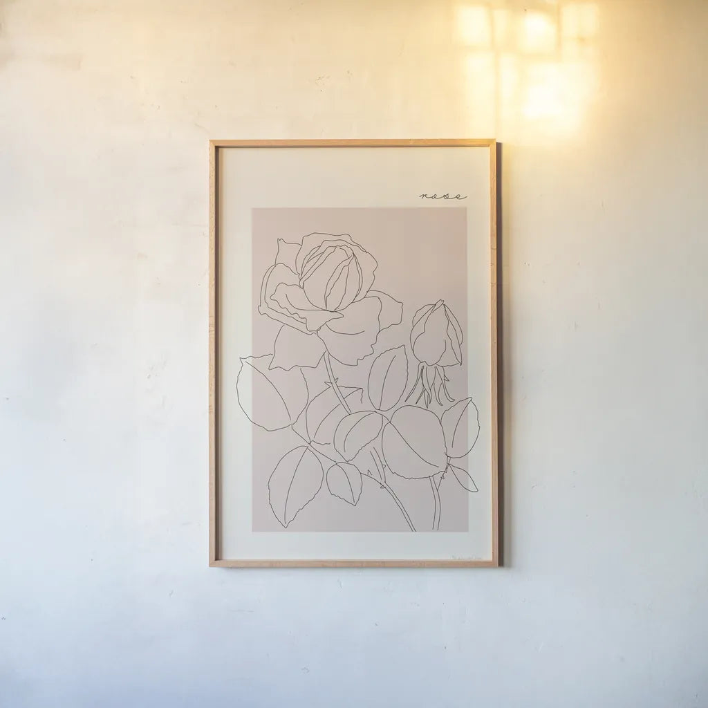 Flower Poster IV by Mercedes Lopez Charro. shown as a paper print in a natural frame. Available as a archival giclee rolled canvas, fine art paper, or poster print. SKU 86546h.